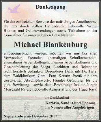 Traueranzeige von Michael Blankenburg von Thüringer Allgemeine, Thüringische Landeszeitung
