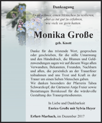 Traueranzeige von Monika Große von Thüringer Allgemeine, Thüringische Landeszeitung