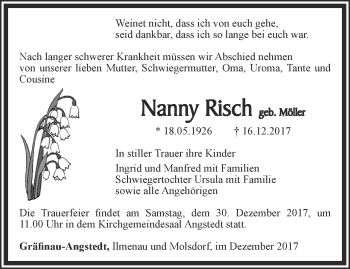 Traueranzeige von Nanny Risch von Thüringer Allgemeine