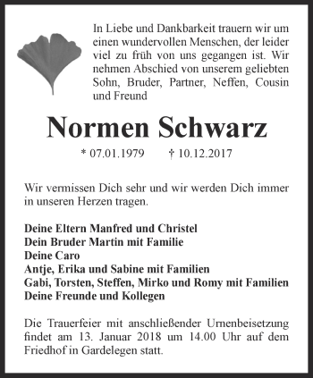 Traueranzeige von Normen Schwarz von Thüringer Allgemeine, Thüringische Landeszeitung