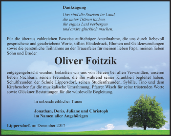 Traueranzeige von Oliver Foitzik von Ostthüringer Zeitung