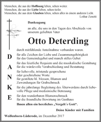 Traueranzeige von Otto Deterding von Thüringer Allgemeine