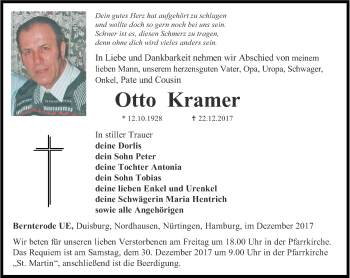 Traueranzeige von Otto Kramer von Thüringer Allgemeine