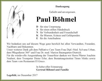 Traueranzeige von Paul Böhmel von Thüringer Allgemeine, Thüringische Landeszeitung