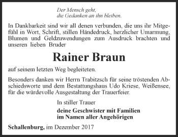 Traueranzeige von Rainer Braun von Thüringer Allgemeine