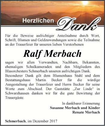 Traueranzeige von Ralf Merbach von Ostthüringer Zeitung, Thüringische Landeszeitung