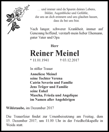 Traueranzeige von Reiner Herrmann von Ostthüringer Zeitung