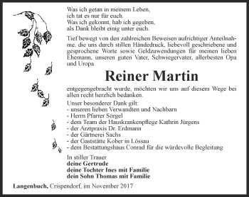 Traueranzeige von Reiner Martin von Ostthüringer Zeitung