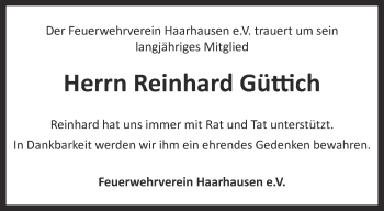 Traueranzeige von Reinhard Güttich von Thüringer Allgemeine