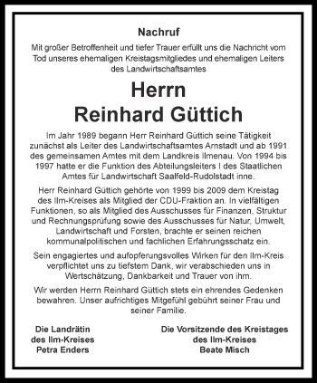 Traueranzeige von Reinhard Güttich von Thüringer Allgemeine