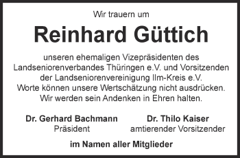 Traueranzeige von Reinhard Güttich von Thüringer Allgemeine