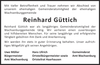 Traueranzeige von Reinhard Güttich von Thüringer Allgemeine