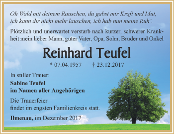 Traueranzeige von Reinhard Teufel von Thüringer Allgemeine