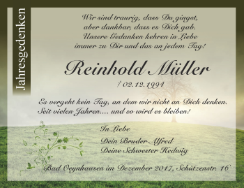 Traueranzeige von Reinhold Müller von Ostthüringer Zeitung