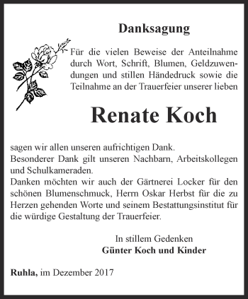 Traueranzeige von Renate Koch von Thüringer Allgemeine, Thüringische Landeszeitung