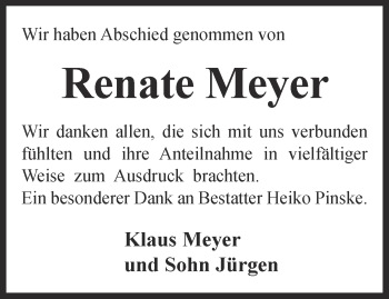 Traueranzeige von Renate Meyer von Ostthüringer Zeitung