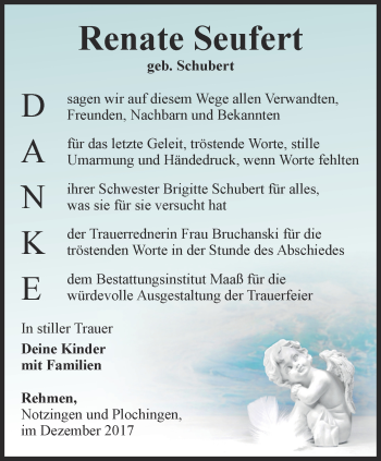 Traueranzeige von Renate Seufert von Ostthüringer Zeitung