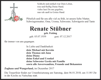 Traueranzeige von Renate Stübner