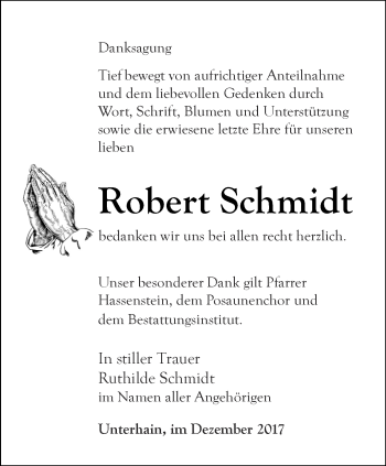 Traueranzeige von Robert Schmidt von Ostthüringer Zeitung