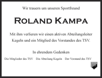 Traueranzeige von Roland Kampa von Thüringer Allgemeine, Thüringische Landeszeitung