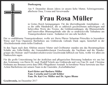 Traueranzeige von Rosa Müller von Thüringer Allgemeine