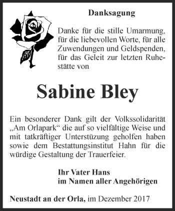 Traueranzeige von Sabine Bley