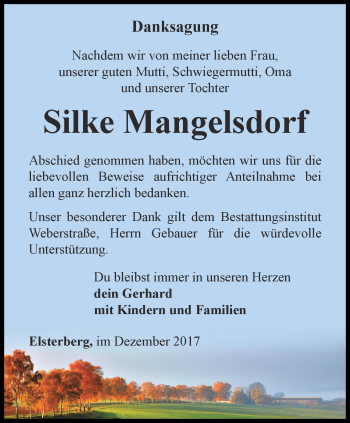 Traueranzeige von Silke Mangelsdorf