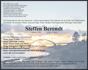 Traueranzeige von Steffen Berendt