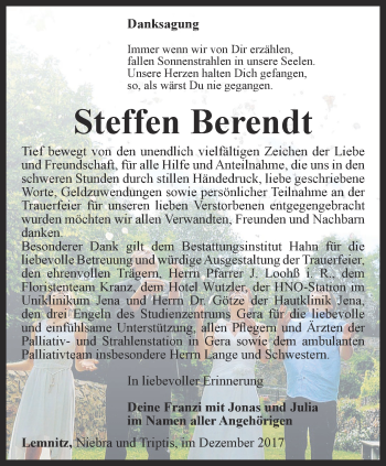 Traueranzeige von Steffen Berendt