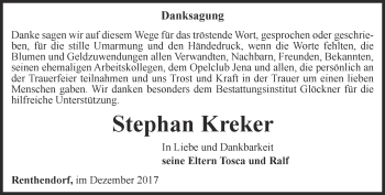 Traueranzeige von Stephan Kreker von Ostthüringer Zeitung