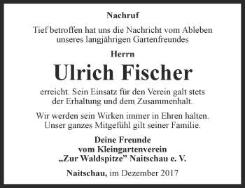 Traueranzeige von Ulrich Fischer