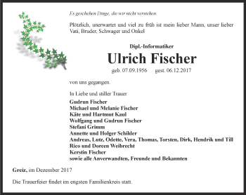 Traueranzeige von Ulrich Fischer