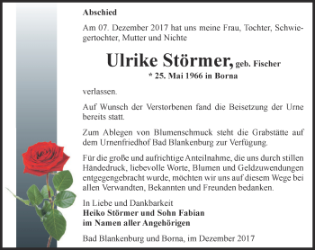 Traueranzeige von Ulrike Störmer von Ostthüringer Zeitung