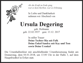 Traueranzeige von Ursula Degering