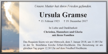 Traueranzeige von Ursula Gramse von Thüringer Allgemeine, Thüringische Landeszeitung