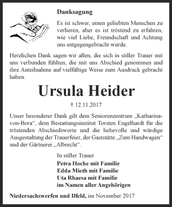 Traueranzeige von Ursula Heider von Thüringer Allgemeine