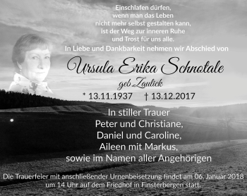 Traueranzeige von Ursula Erika Schnotale von Ostthüringer Zeitung, Thüringische Landeszeitung