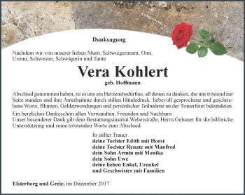 Traueranzeige von Vera Kohlert