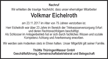 Traueranzeige von Volkmar Eichelroth von Thüringer Allgemeine, Thüringische Landeszeitung