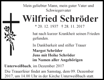 Traueranzeige von Wilfried Schröder von Ostthüringer Zeitung