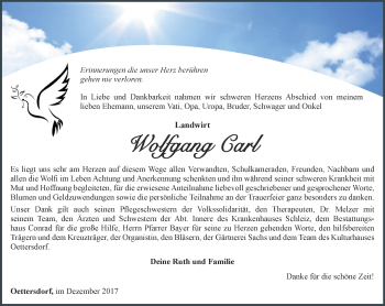 Traueranzeige von Wolfgang Carl von Ostthüringer Zeitung