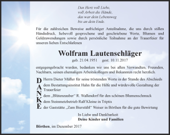 Traueranzeige von Wolfram Lautenschläger