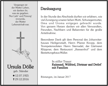 Traueranzeige von Ursula Dölle von Thüringer Allgemeine