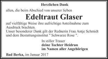 Traueranzeige von Edeltraut Glaser von Thüringer Allgemeine, Thüringische Landeszeitung