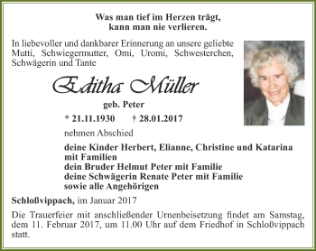 Traueranzeige von Editha Müller von Thüringer Allgemeine