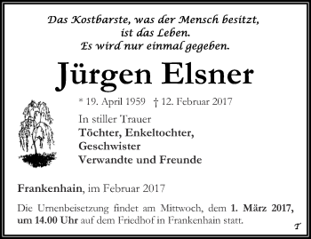 Traueranzeige von Jürgen Elsner von Thüringer Allgemeine