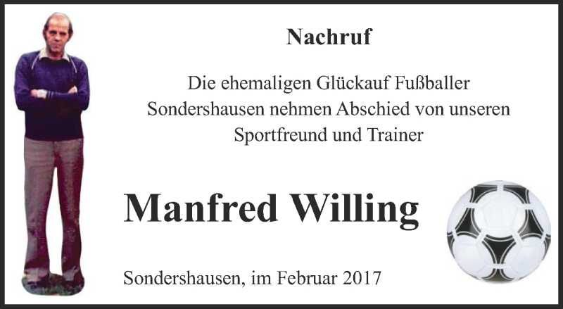  Traueranzeige für Manfred Willing vom 17.02.2017 aus Thüringer Allgemeine