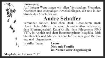 Traueranzeige von Andre Schaffer von Thüringer Allgemeine, Thüringische Landeszeitung