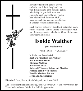 Traueranzeige von Isolde Walther von Thüringer Allgemeine