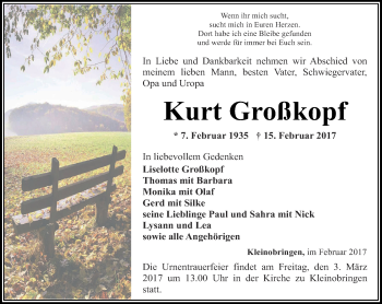 Traueranzeige von Kurt Großkopf von Thüringer Allgemeine, Thüringische Landeszeitung